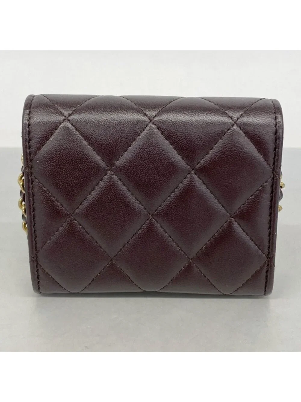 Chanel Shoulder Wallet Quilted Lambskin Dark Brown Gold
